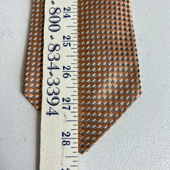 Charvet Place Vendome Men's Tie Checkered Basket Weave Gold Silk 3.75" x 57" - Picture 6 of 16